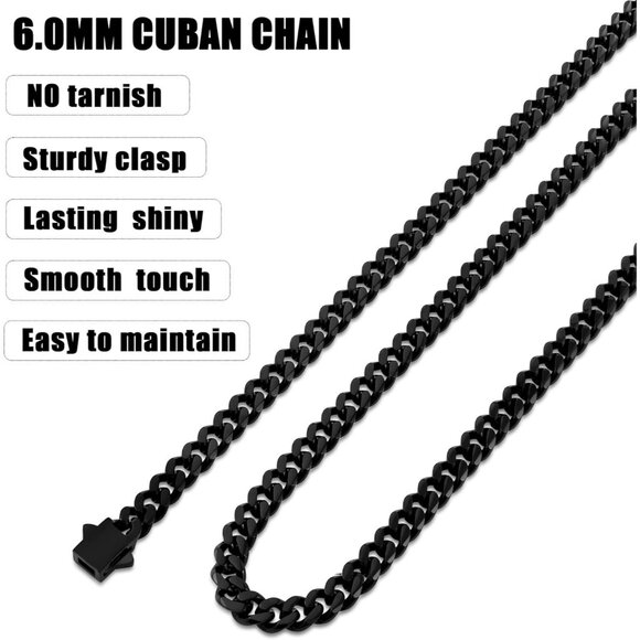 Fiusem e.6mm width-black 20 inches 3.5mm Cuban Link Chains for Men - Picture 7 of 9
